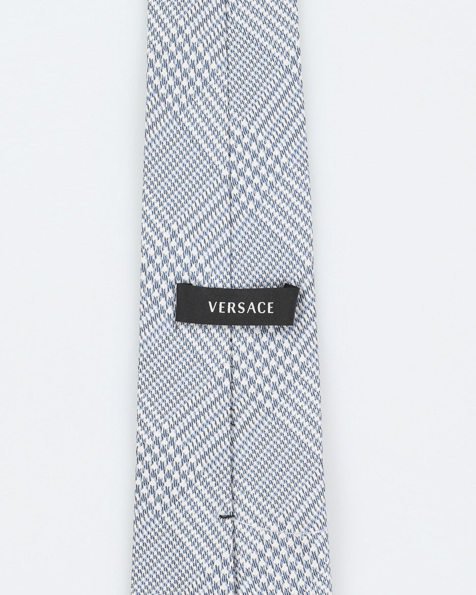 Vintage Men's Blue and White Houndstooth Versace Tie