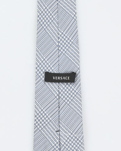 Vintage Men's Blue and White Houndstooth Versace Tie