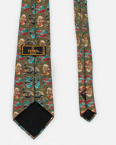 Men's Green Patterned Silk Fendi Ties