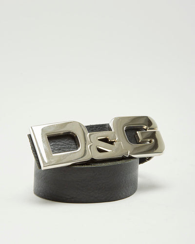 Dolce & Gabbana Silver Buckle Black Leather Belt - W36