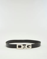 Dolce &amp; Gabbana Silver Buckle Black Leather Belt - W36