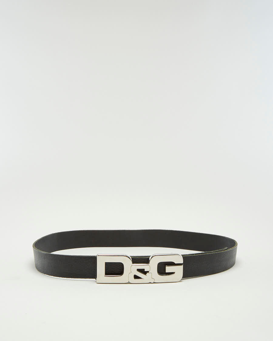 Dolce &amp; Gabbana Silver Buckle Black Leather Belt - W36