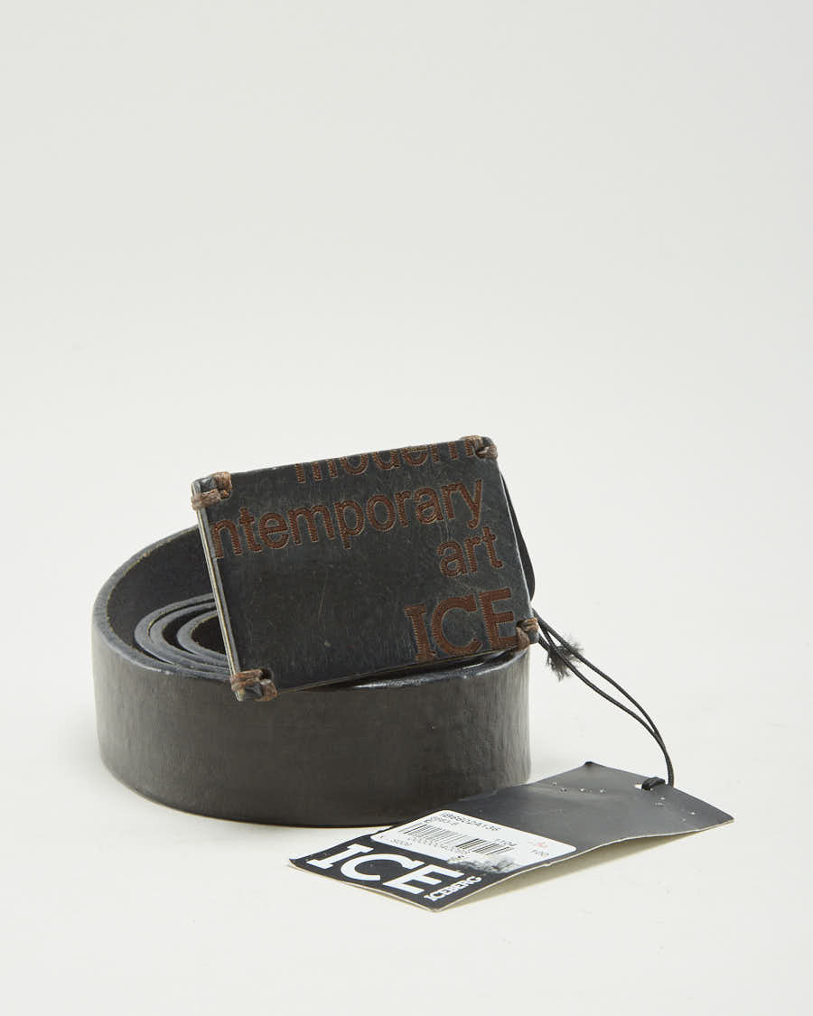 Y2K 00s Iceberg Black Leather Belt - W40