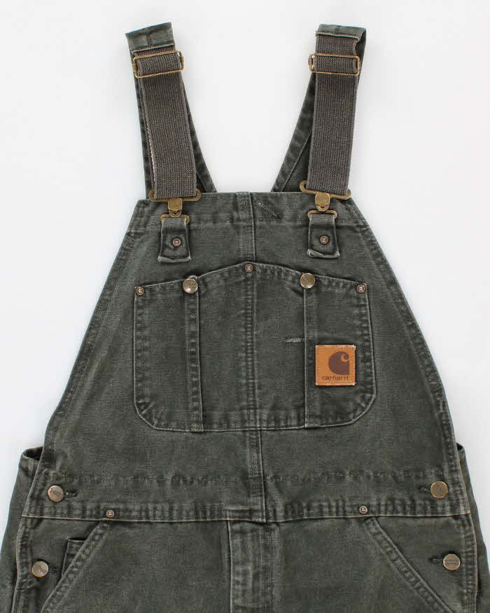 00s Carhartt Green Double Knee Workwear Dungarees - W36 L32