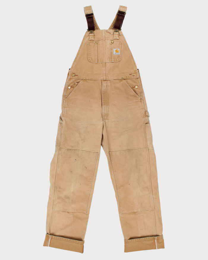 Vintage Carhartt R01 Duck Canvas Bib Double Knee Distressed Wide Leg Workwear Dungarees - W34 L34