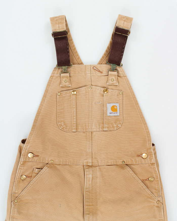 Vintage Carhartt R01 Duck Canvas Bib Double Knee Distressed Wide Leg Workwear Dungarees - W34 L34