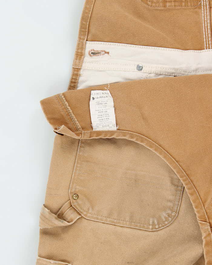 Vintage Carhartt R01 Duck Canvas Bib Double Knee Distressed Wide Leg Workwear Dungarees - W34 L34