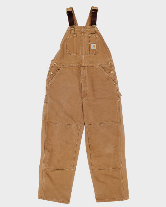 Vintage Y2K 00s Carhartt R01 Duck Canvas Bib Double Knee Tan Wide Leg Workwear Dungarees - W38 L30