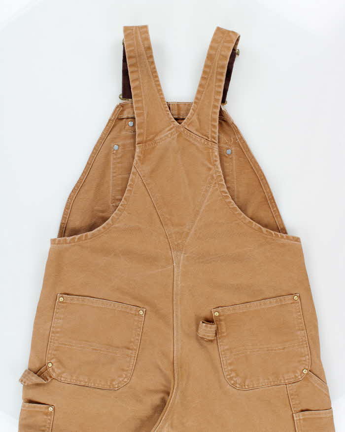 Vintage Y2K 00s Carhartt R01 Duck Canvas Bib Double Knee Tan Wide Leg Workwear Dungarees - W38 L30