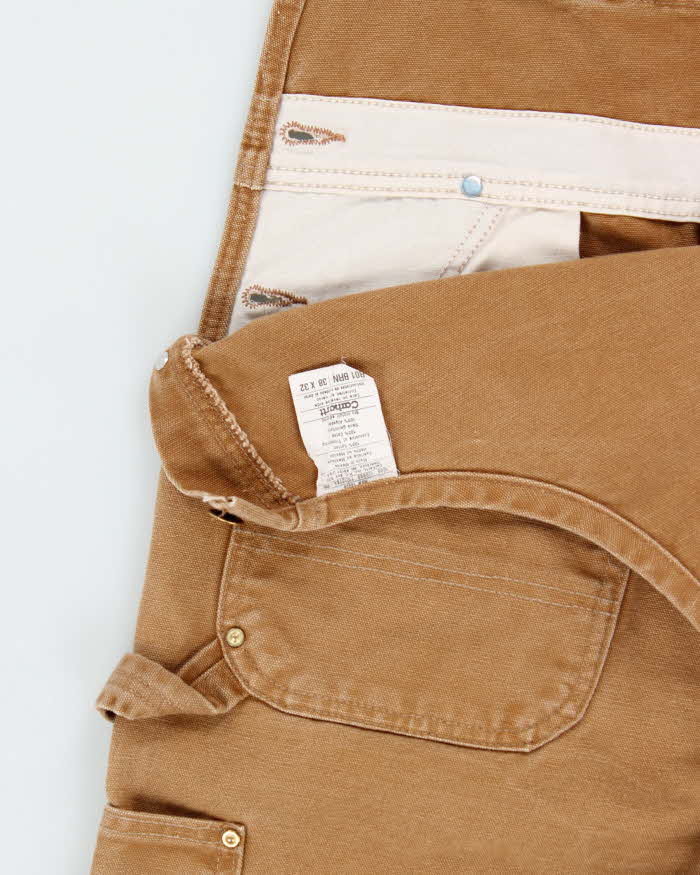 Vintage Y2K 00s Carhartt R01 Duck Canvas Bib Double Knee Tan Wide Leg Workwear Dungarees - W38 L30
