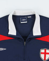 Vintage 2004 Y2K Umbro England Euros Soft Shell Quarter-Zip Football Training Fleece - M