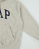 Vintage Y2K 00s Gap Marl Grey Embroidered Oversized Pullover Fleece Hoodie - XS