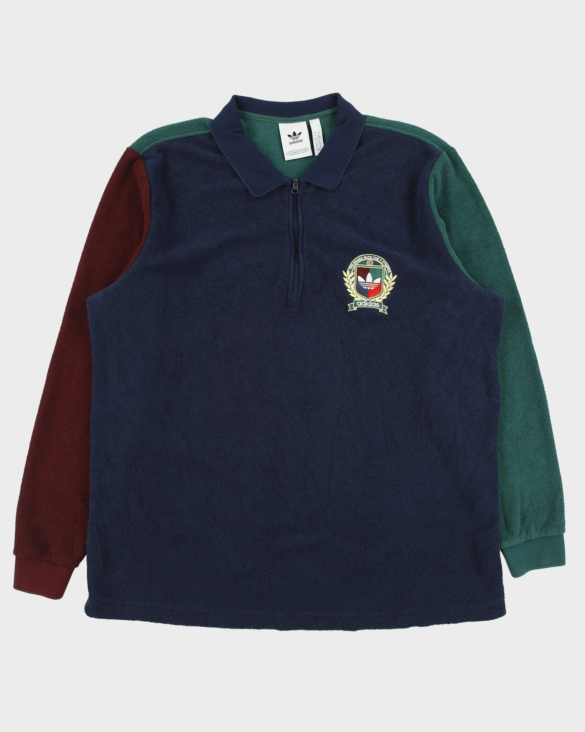 Adidas Originals Collegiate Crest Embroidered Colourblock Long Sleeve Zip Polo Fleece - XL