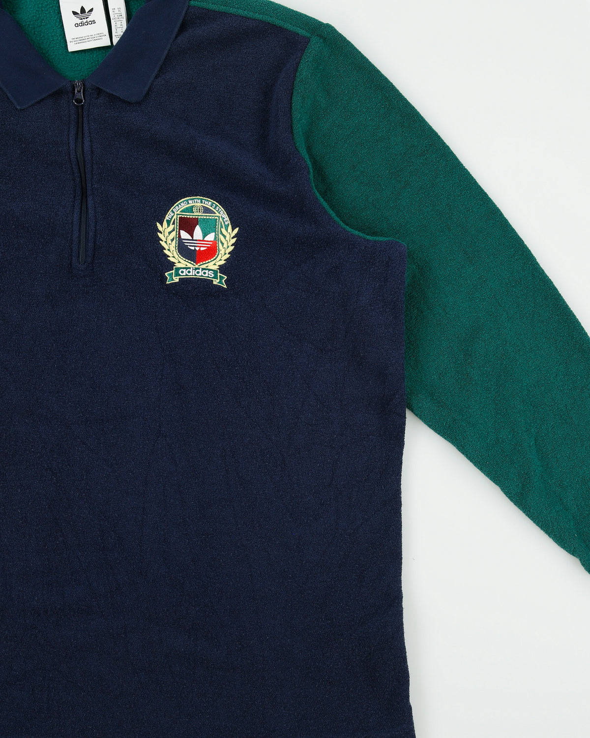 Adidas Originals Collegiate Crest Embroidered Colourblock Long Sleeve Zip Polo Fleece - XL