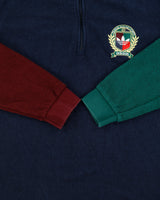Adidas Originals Collegiate Crest Embroidered Colourblock Long Sleeve Zip Polo Fleece - XL