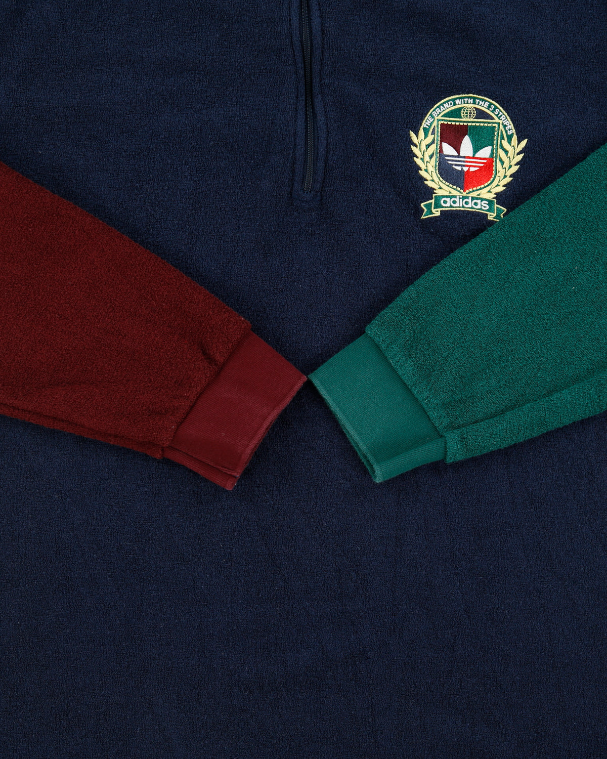 Adidas Originals Collegiate Crest Embroidered Colourblock Long Sleeve Zip Polo Fleece - XL
