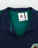 Adidas Originals Collegiate Crest Embroidered Colourblock Long Sleeve Zip Polo Fleece - XL
