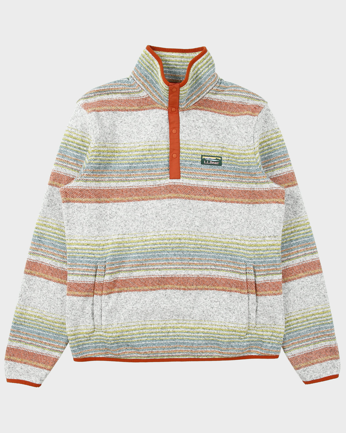 L.L.Bean Marl Grey Striped 'Slightly Fitted' Snap-T Pullover Fleece - M