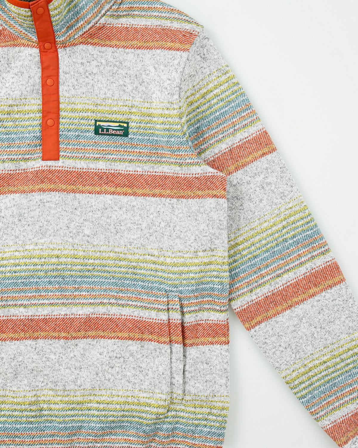 L.L.Bean Marl Grey Striped 'Slightly Fitted' Snap-T Pullover Fleece - M