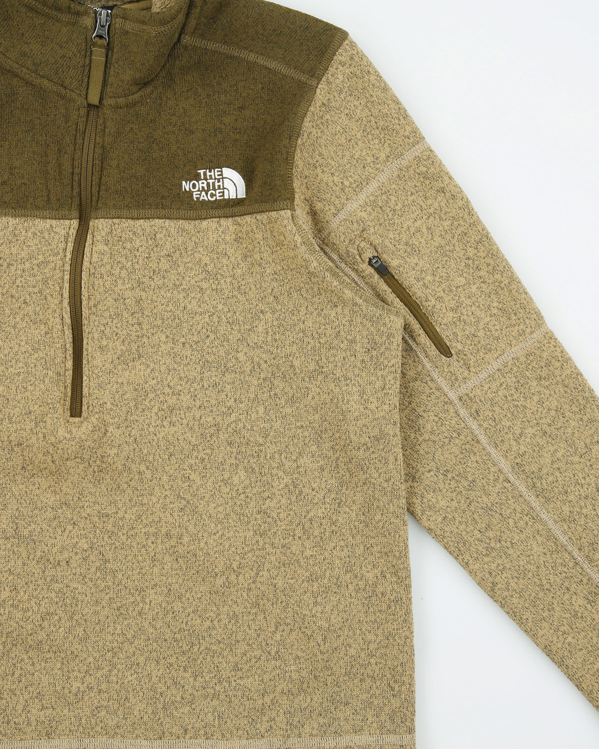 The North Face Tan Khaki Knit Half-Zip Pullover Fleece - M