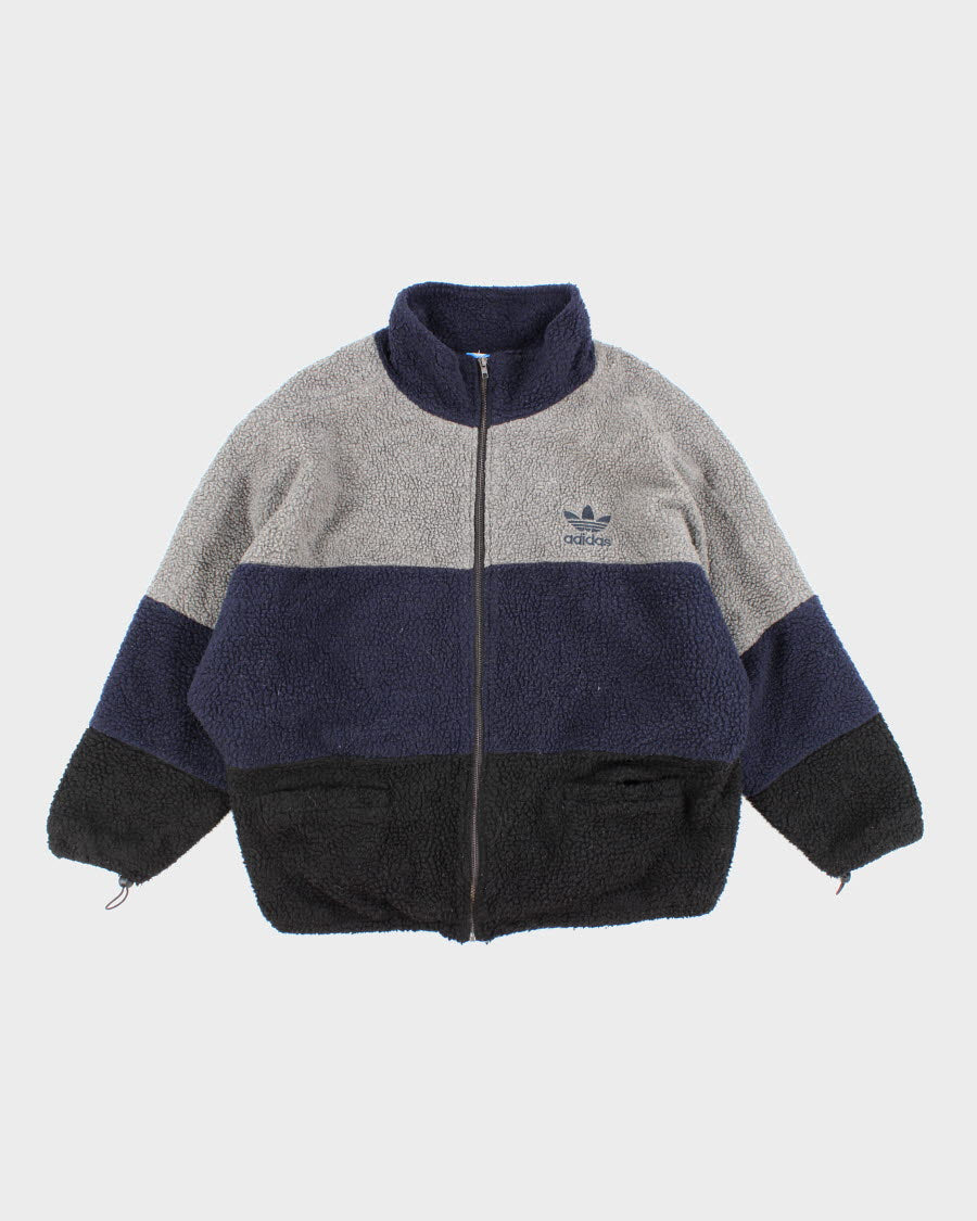 Vintage Adidas Grey and Blue Zip Up Fleece - L