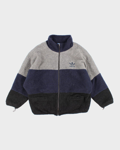 Vintage Adidas Grey and Blue Zip Up Fleece - L