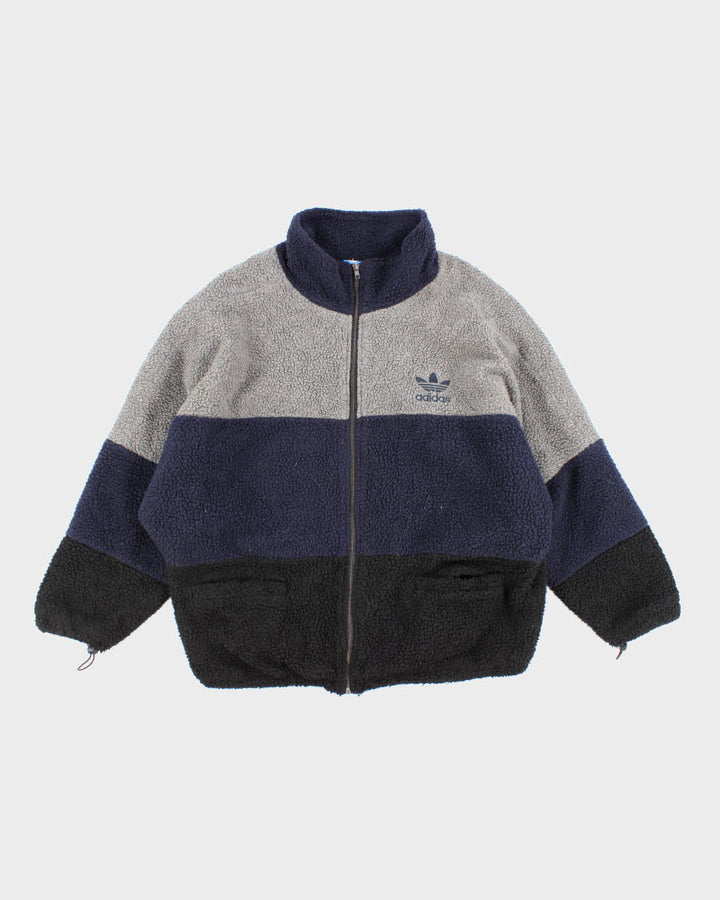 Vintage Adidas Grey and Blue Zip Up Fleece - L