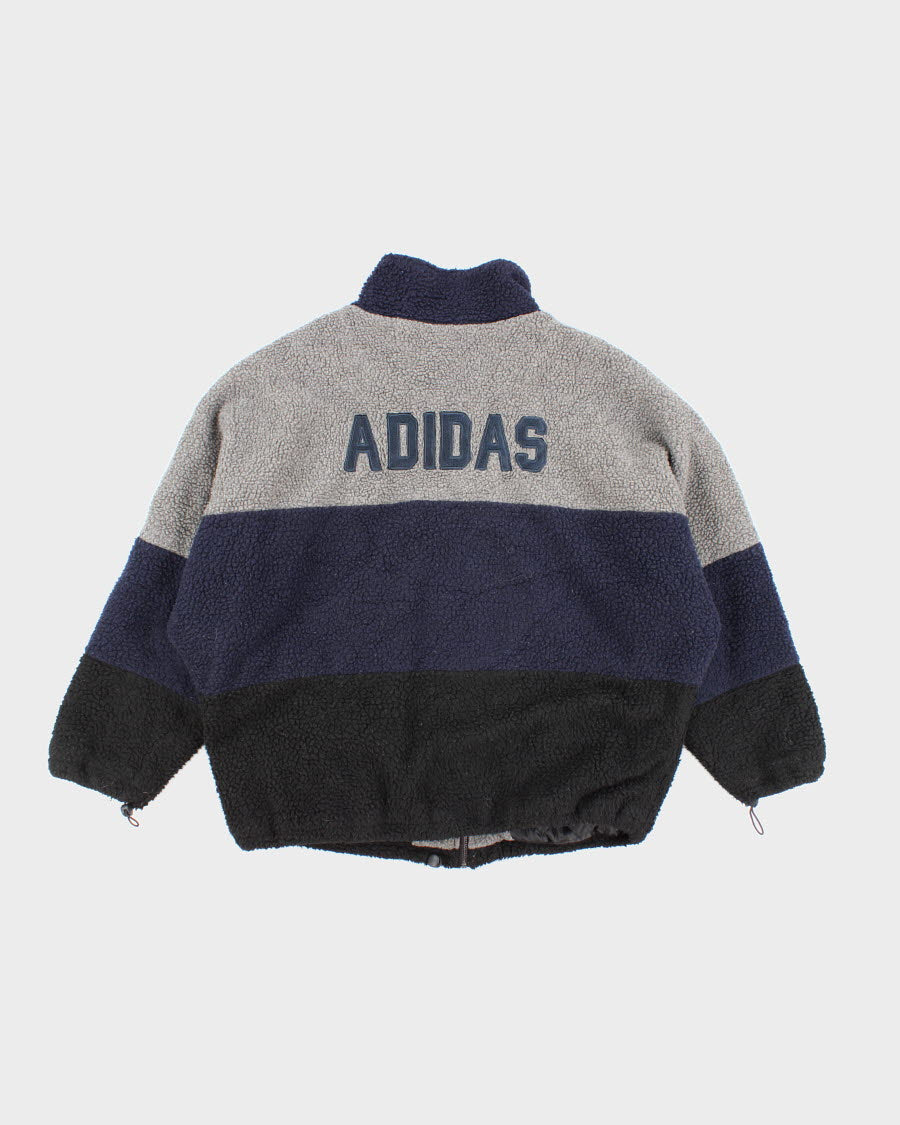 Vintage Adidas Grey and Blue Zip Up Fleece - L