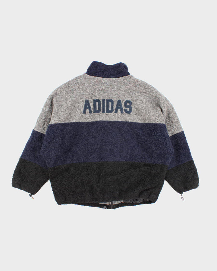 Vintage Adidas Grey and Blue Zip Up Fleece - L