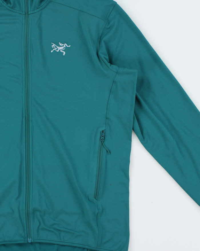 Vintage Arc'teryx 'Kyanite LT Hoody' Teal Full-Zip Soft Shell Hooded Fleece - M