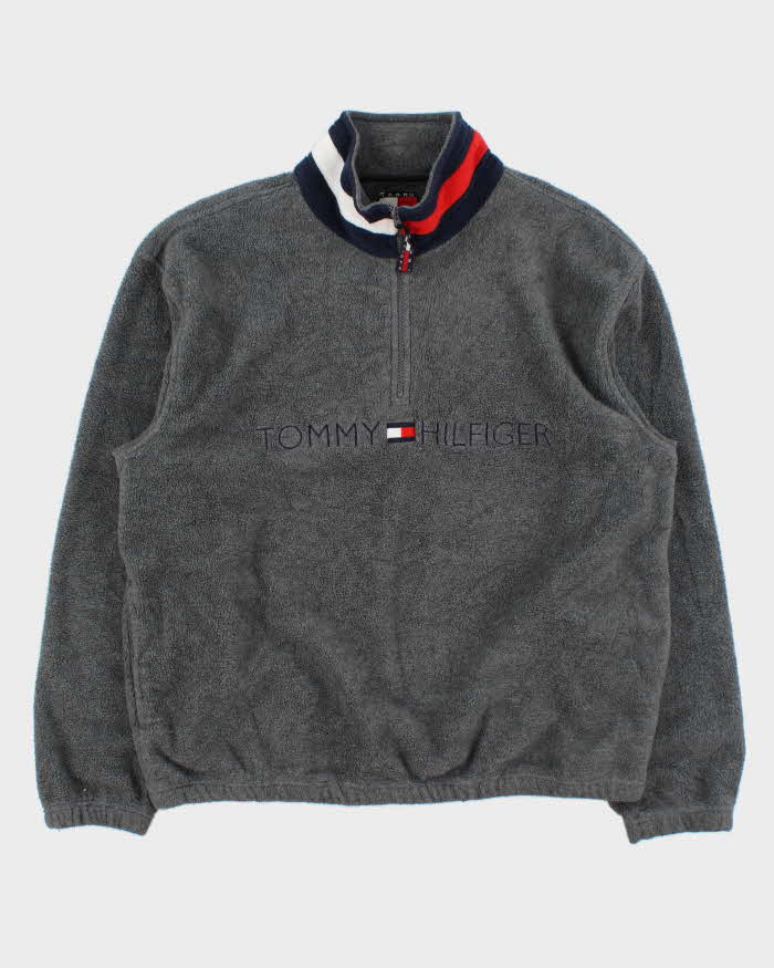 Vintage Y2K 00s Tommy Hilfiger Embroidered Classic Spell-Out Quarter-Zip Fleece - M