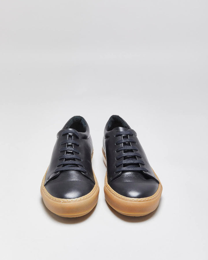DS SS2016 Acne Studios 'Adrian' Black/Gum Calfskin Leather Low Trainers - UK7.5