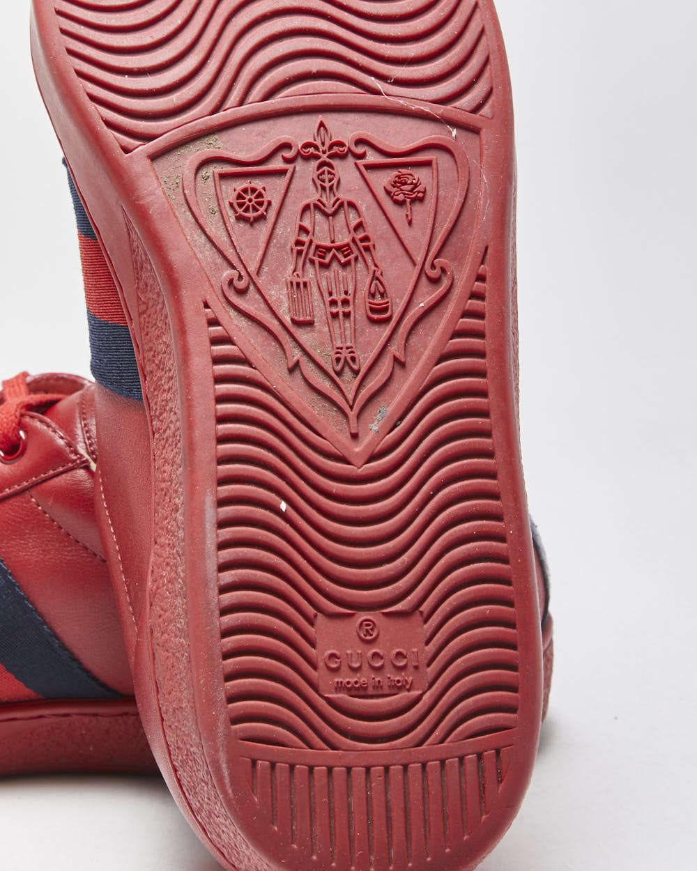Gucci Ace Red Leather Embroidered Bee Python Heel Low Trainers - UK9
