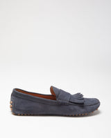 Gucci Navy Leather Fringed Moccasin Driving Loafers - UK10