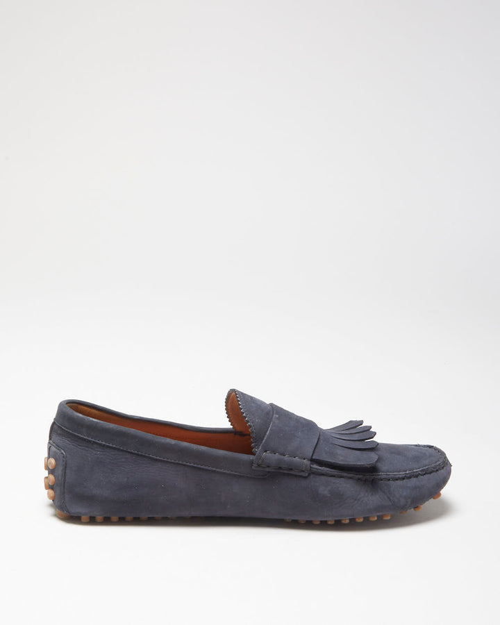 Gucci Navy Leather Fringed Moccasin Driving Loafers - UK10