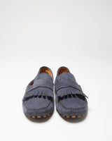 Gucci Navy Leather Fringed Moccasin Driving Loafers - UK10