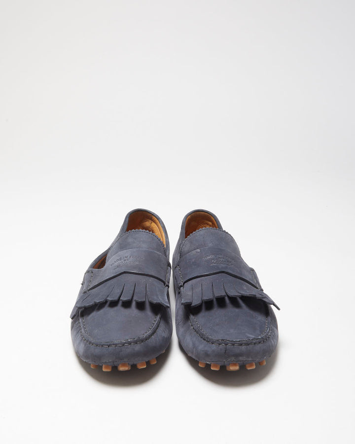 Gucci Navy Leather Fringed Moccasin Driving Loafers - UK10