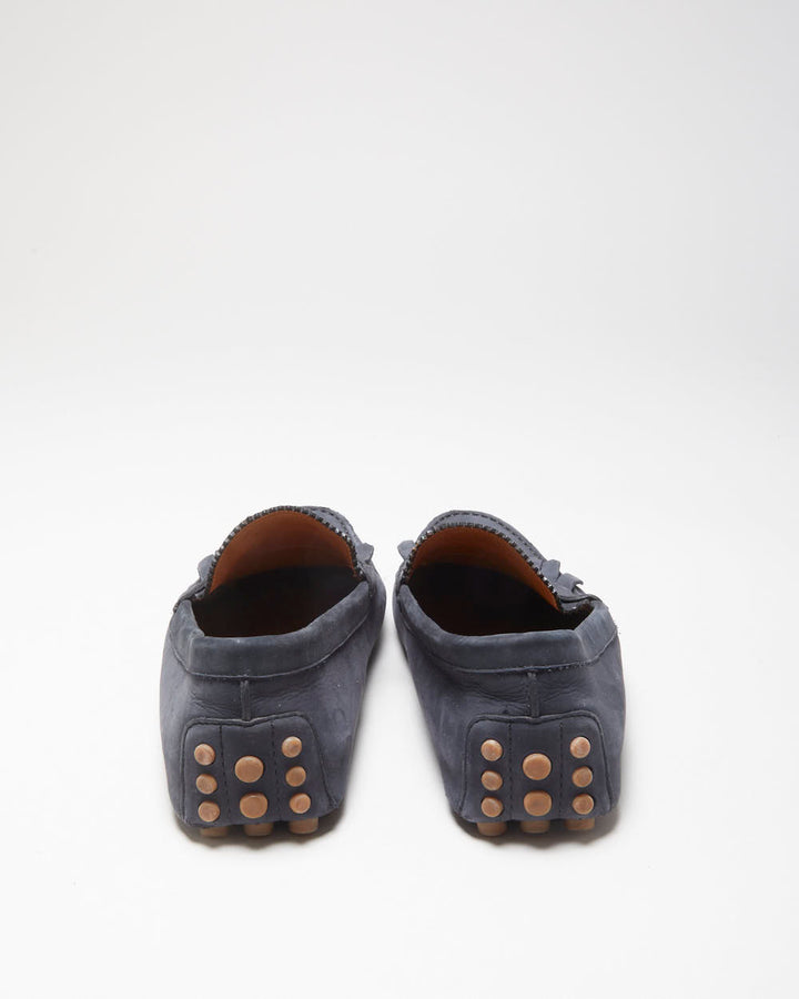 Gucci Navy Leather Fringed Moccasin Driving Loafers - UK10