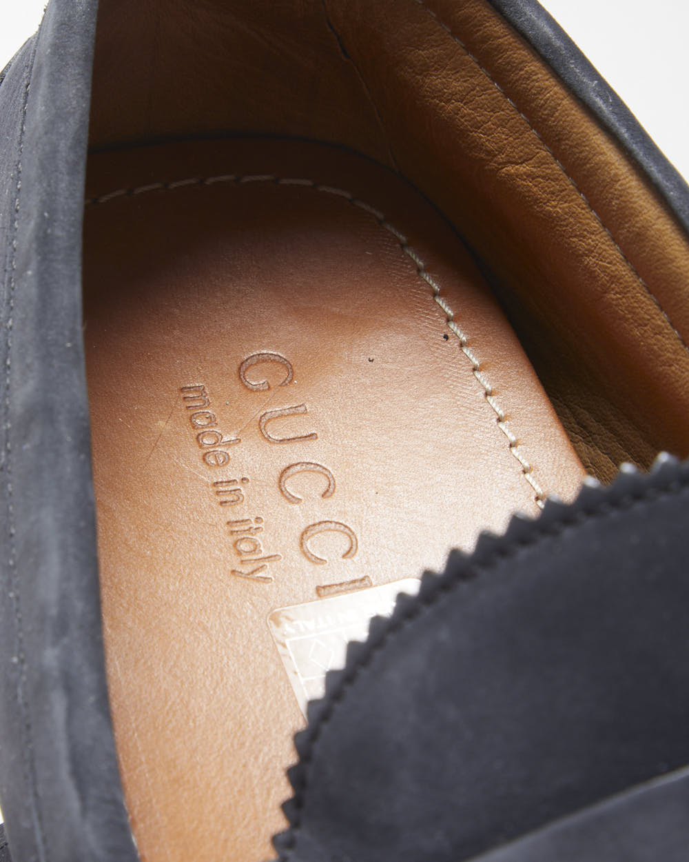 Gucci Navy Leather Fringed Moccasin Driving Loafers - UK10