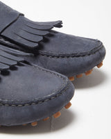 Gucci Navy Leather Fringed Moccasin Driving Loafers - UK10