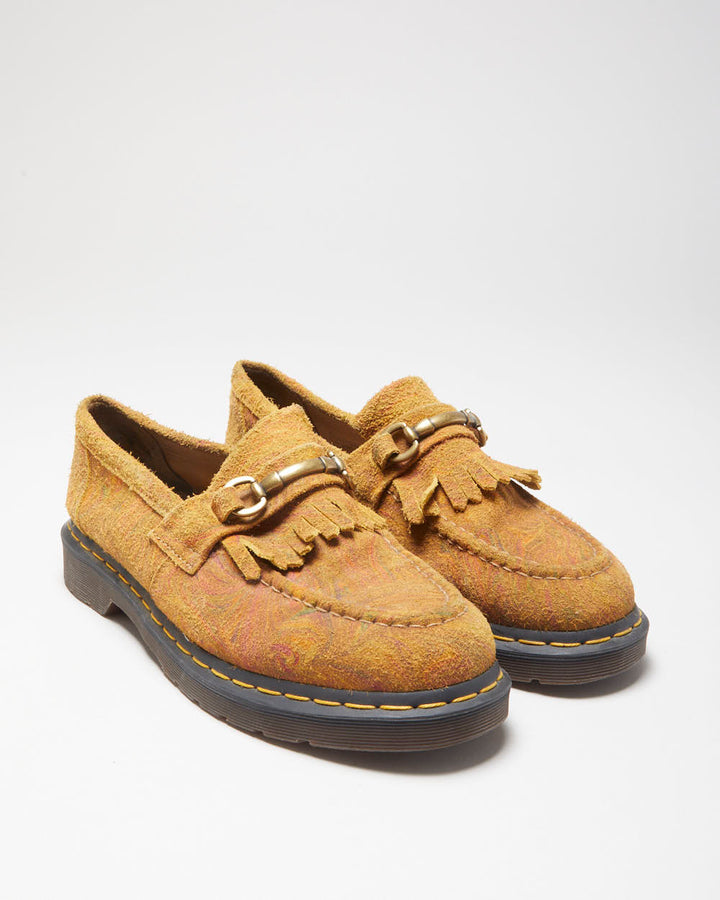 Dr. Martens Adrian Snaffle Patterned Tan Suede Chunky Horsebit Tassel Loafers - UK10