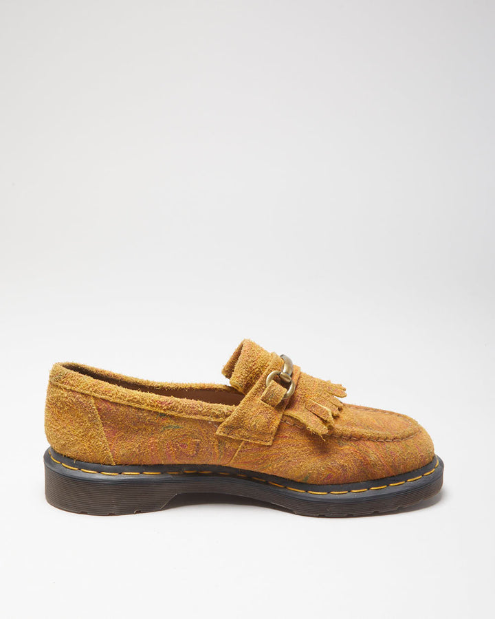 Dr. Martens Adrian Snaffle Patterned Tan Suede Chunky Horsebit Tassel Loafers - UK10