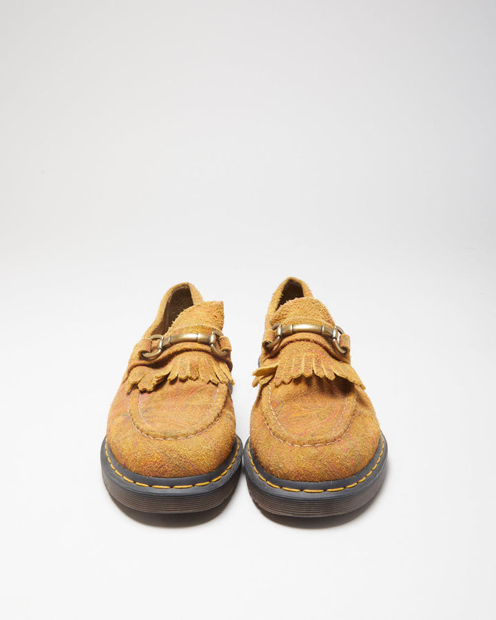 Dr. Martens Adrian Snaffle Patterned Tan Suede Chunky Horsebit Tassel Loafers - UK10