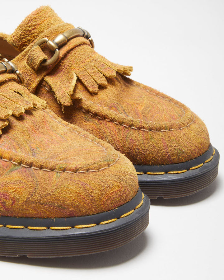 Dr. Martens Adrian Snaffle Patterned Tan Suede Chunky Horsebit Tassel Loafers - UK10