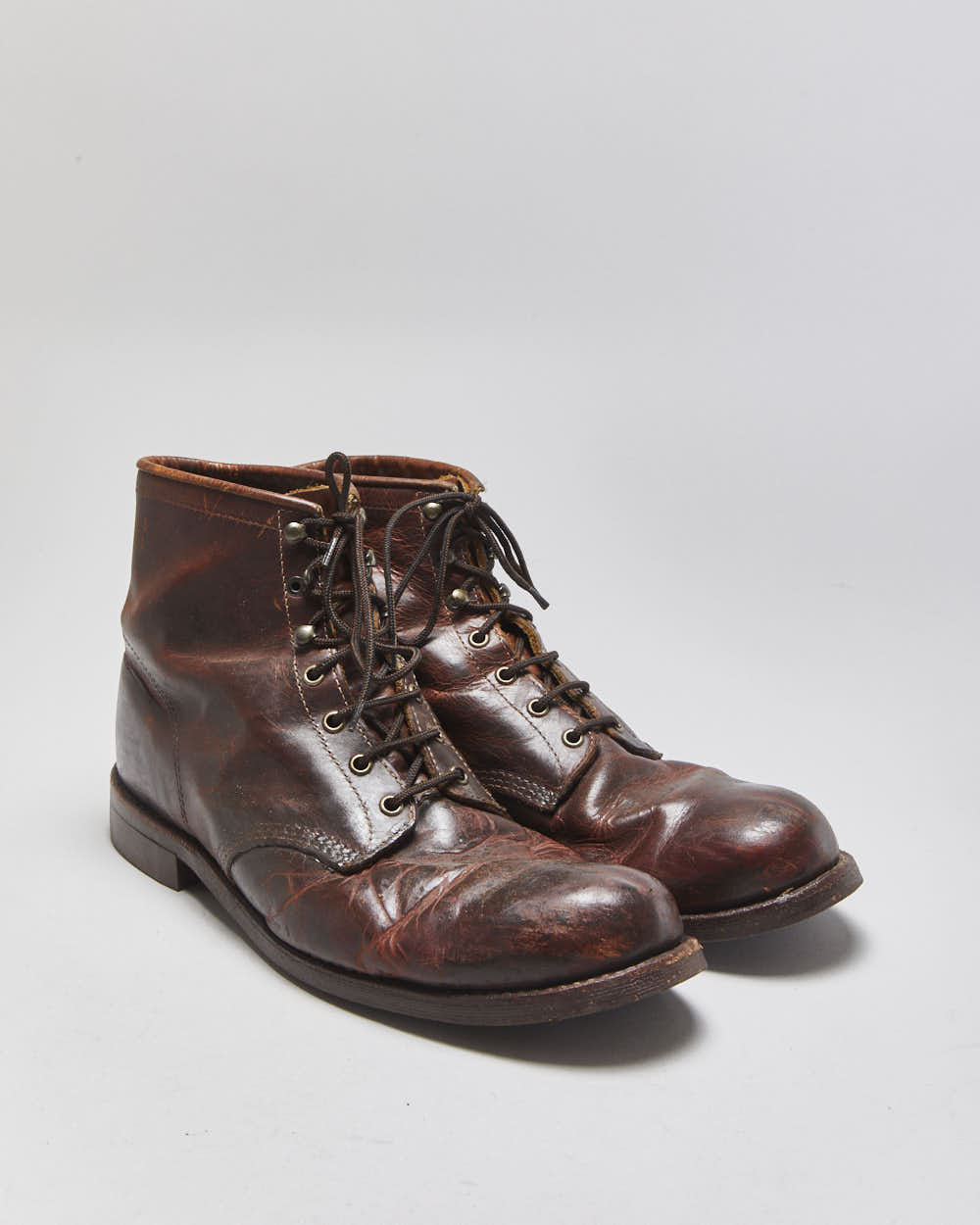 Vintage Aldo Cognac Leather Made In USA Vibram Lace Up Ankle Boots - UK12