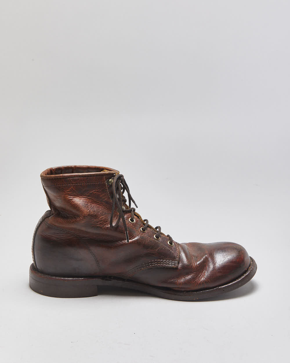 Vintage Aldo Cognac Leather Made In USA Vibram Lace Up Ankle Boots - UK12