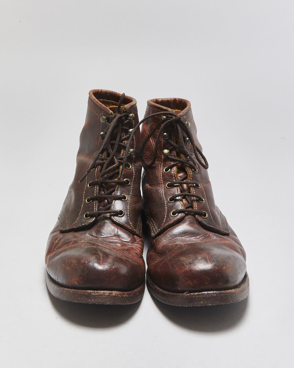 Vintage Aldo Cognac Leather Made In USA Vibram Lace Up Ankle Boots - UK12