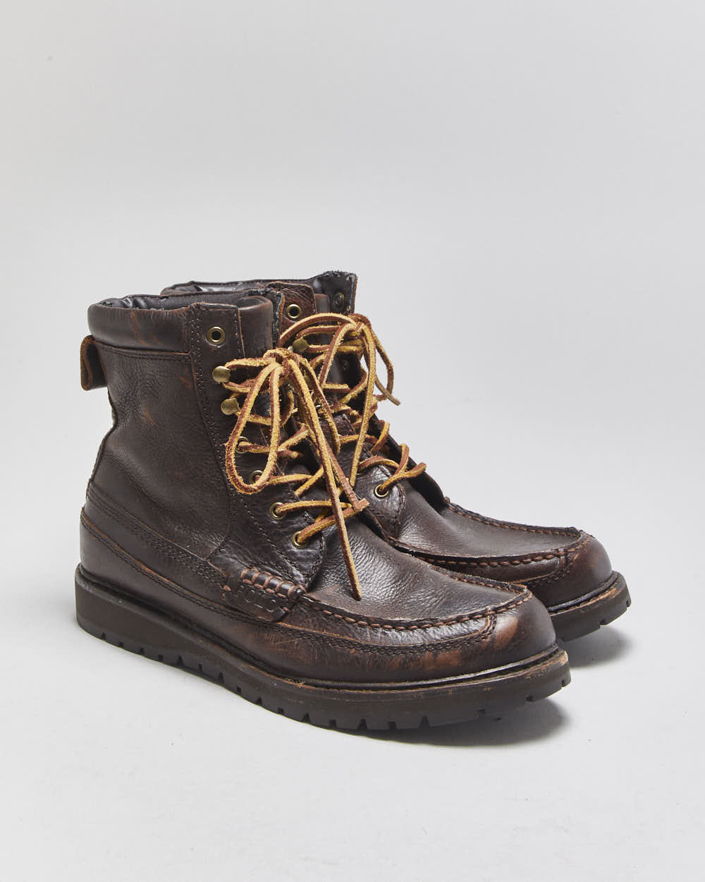 Polo Ralph Lauren Chestnut Pebbled Leather 'Willingcott' Tartan Lined Moc Toe Ankle Boots - UK8