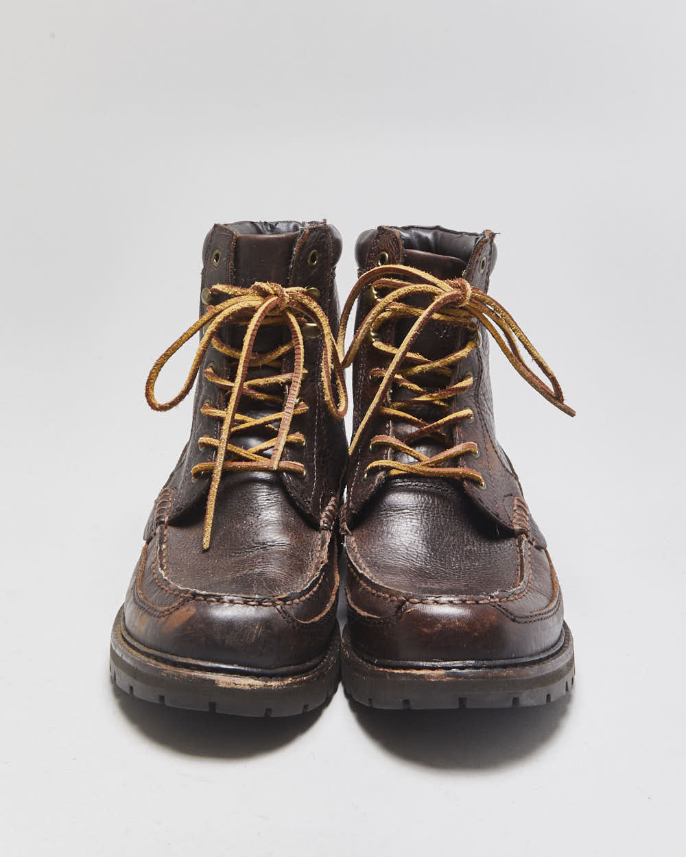 Polo Ralph Lauren Chestnut Pebbled Leather 'Willingcott' Tartan Lined Moc Toe Ankle Boots - UK8