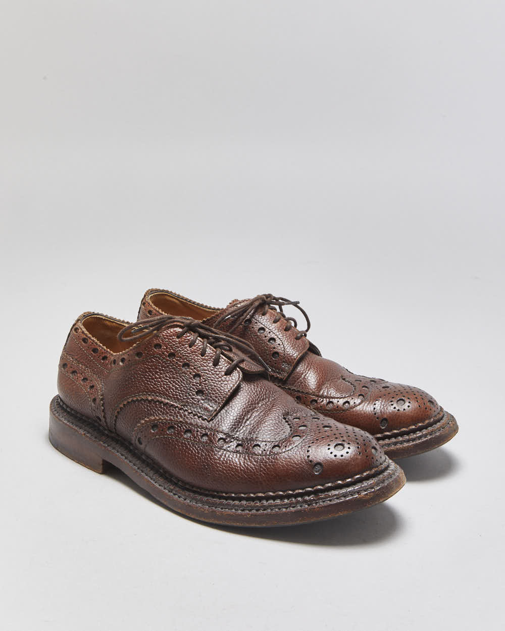Grenson The Triple Welt Brown Leather Archie Made In England Derby Brogues - UK8